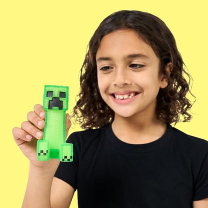 Heroes of Goo Jit Zu - Minecraft Creeper Super Suave con Relleno - Figura Elástica Estirable para Niños, Juguete Interactivo Original Bandai, Enredadera de Minecraft con Efecto Crunchy