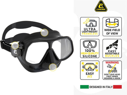 Cressi Lightweight Frameless Mask for Spearfishing, Freediving, and Snorkeling- Flexible and Sturdy- Rombo: Designed in Italy