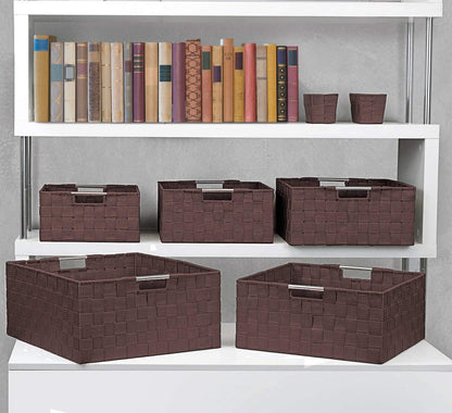 Sorbus Storage Baskets for Organizing (Set of 7), Mesh Hand-Woven Design, Linen Closet Organizers and Storage, Organizer Storage Baskets for Shelves, Variety Pack Organizers and Storage (Chocolate)