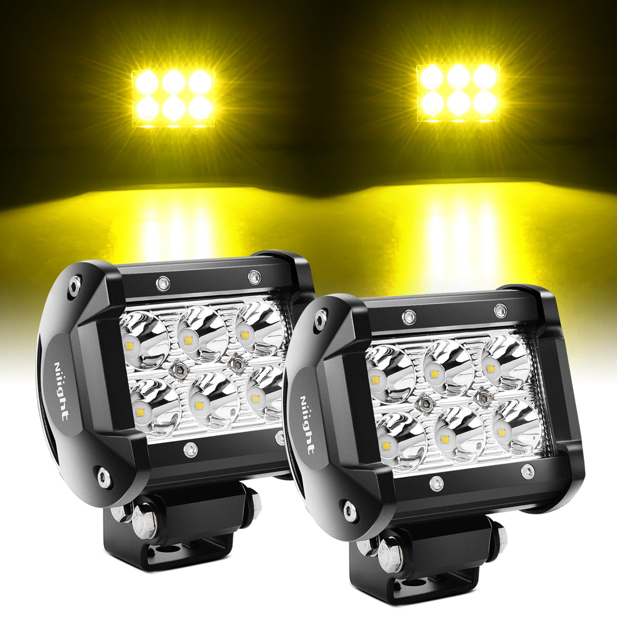 Nilight Cápsulas de Luz LED Antiniebla 4 Pulgadas 18W Todoterreno - Amarillo