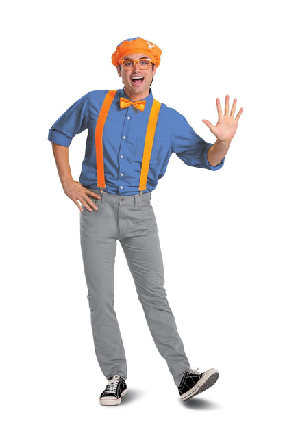 Disguise - Kit oficial de Blippi para hombre, con sombrero, anteojos y accesorios de corbatín, talla única, Anaranjado, azul, blanco, Talla única