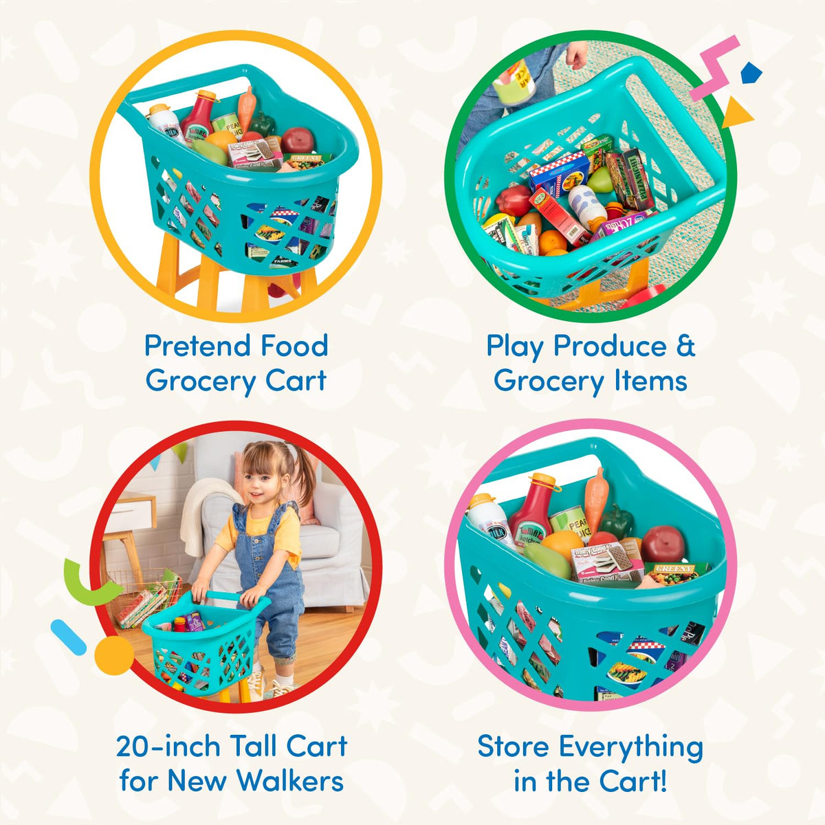 Battat Carrito de Compras de Juguete con Alimentos