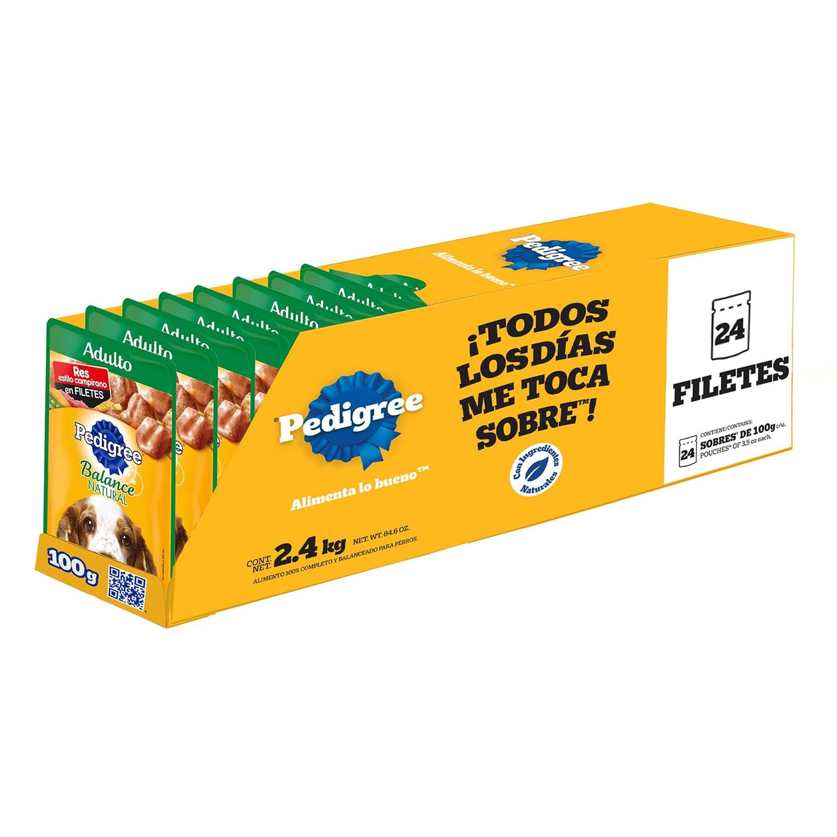 Pedigree - Sobres para Perro Adulto Balance Natural, Res y Vegetales, 100gr. c/u, 24 Sobres