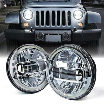 Xprite Faros Led De 7 Pulgadas Aprobados Por Dot, Compatibles Con Jeep Wrangler Jk Lj Cj Tj Hummber H1 H2 1997-2018, Con Luz Alta/Baja, Faros Delanteros Redondos Halo Drl