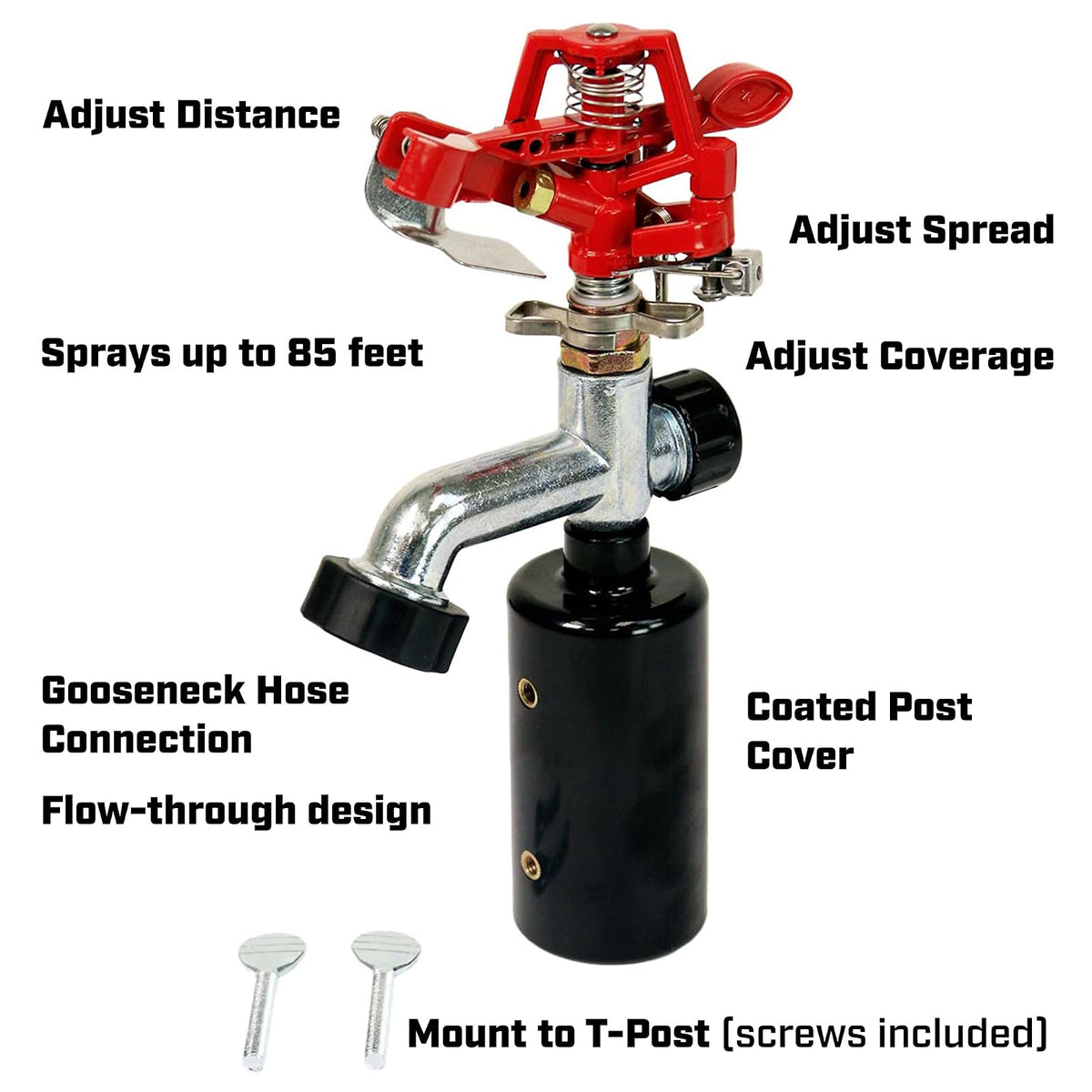Chapin 4984: Aspersor de Impacto T-Post, aspersor automático de Impacto de 360 Grados para pequeños Jardines y césped, área de Cobertura de hasta 80 pies, Rojo