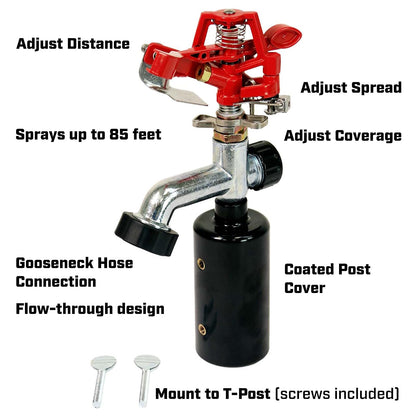 Chapin 4984: Aspersor de Impacto T-Post, aspersor automático de Impacto de 360 Grados para pequeños Jardines y césped, área de Cobertura de hasta 80 pies, Rojo