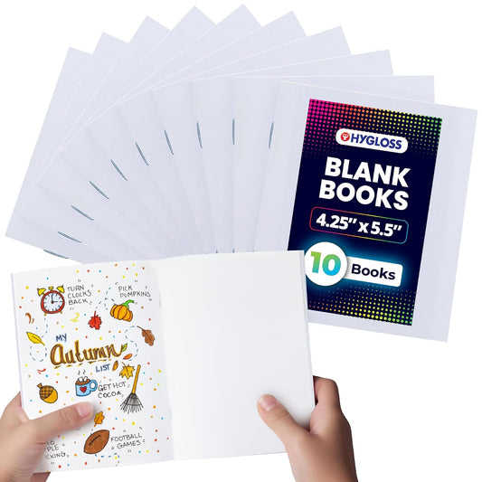 Hygloss White Blank Books, 4.25" x 5.5", Pack of 10 (77644)