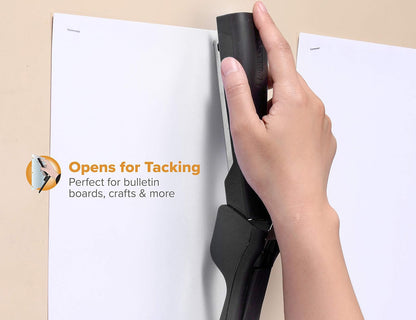 Bostitch Office Eco-Friendly Dynamo - Grapadora de pie 4 en 1, incluye 420 grapas, capacidad de 20 hojas, sacapuntas de lápiz integrado, removedor de grapas y almacenamiento de grapas, color negro
