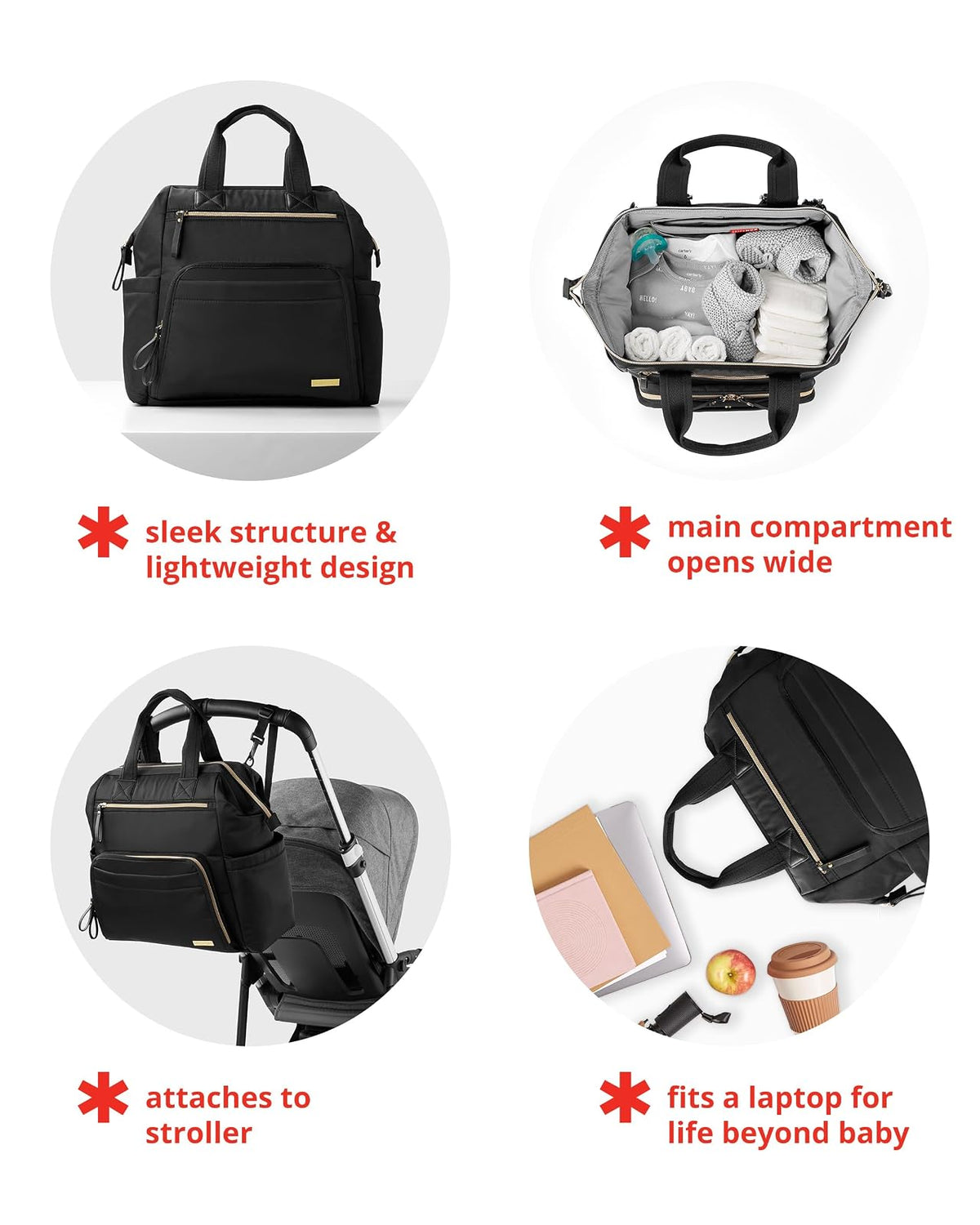 Skip Hop Backpack Pañalera Negra Mainframe Wide Open