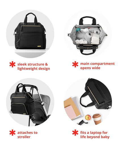 Skip Hop Backpack Pañalera Negra Mainframe Wide Open