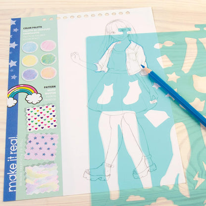 Make It Real: Fashion Design Sketchbook: Digital Dream - Includes 110 Stickers & Stencils, Draw Sketch & Create, Fashion Coloring Book, Tweens & Girls, Kids Ages 6+