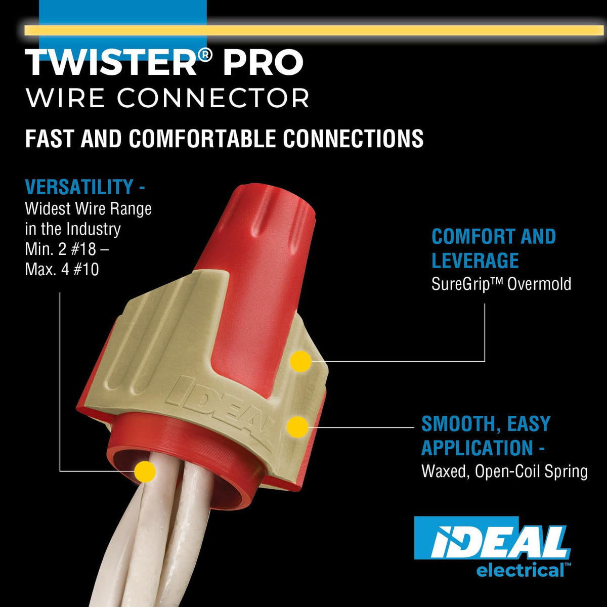 IDEAL Electrical Twister PRO (30-144) Conector de alambre rojo/café, caja de 50 - Tuercas de alambre de torsión suaves para 22 a 8 AWG con SureGrip Comfort Overmold