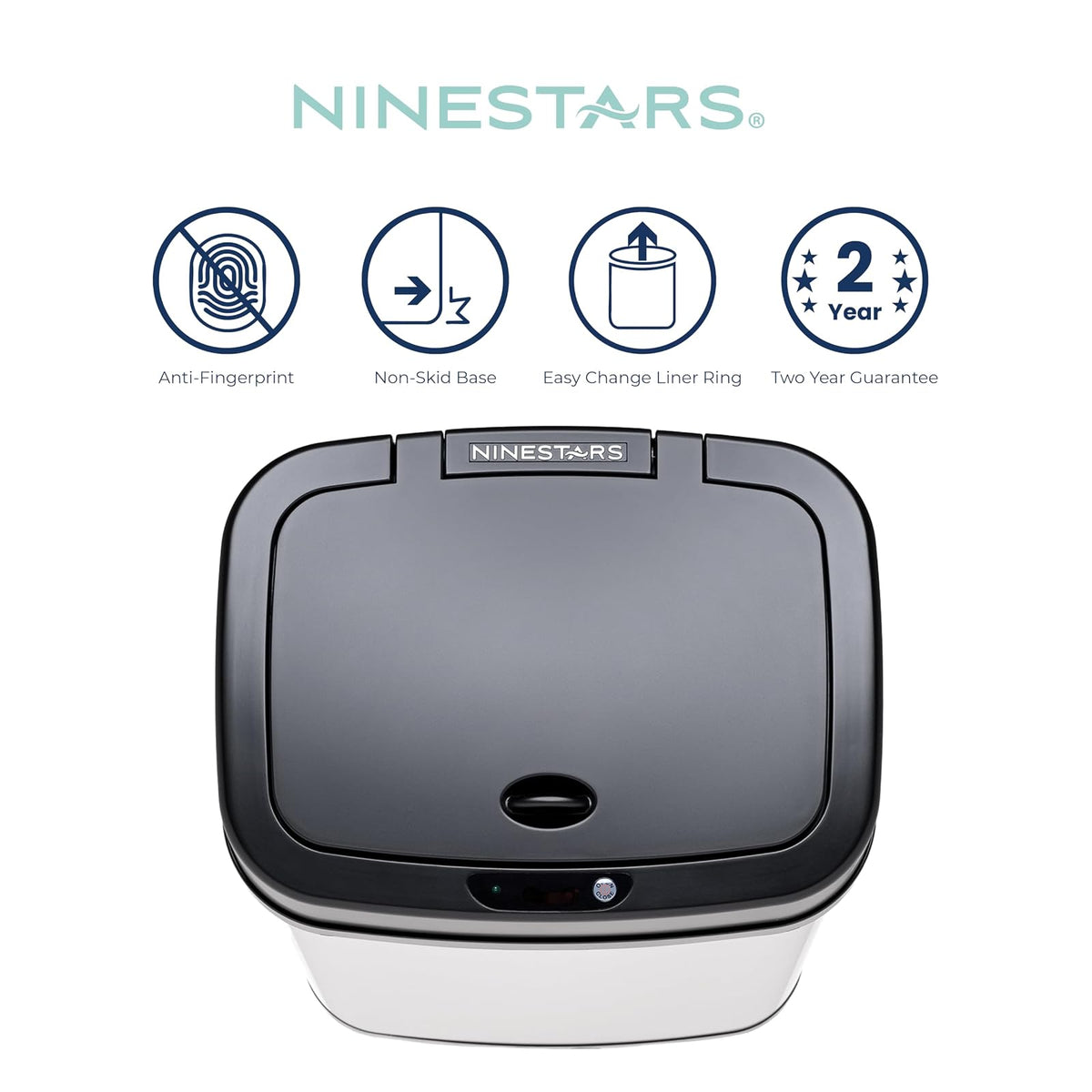 Ninestars DZT-12 – 5 Dormitorio o baño automático sin contacto con sensor de movimiento por infrarrojos, 11.4 l, base de acero inoxidable (rectángulo, tapa negra)