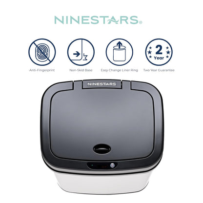 Ninestars DZT-12 – 5 Dormitorio o baño automático sin contacto con sensor de movimiento por infrarrojos, 11.4 l, base de acero inoxidable (rectángulo, tapa negra)