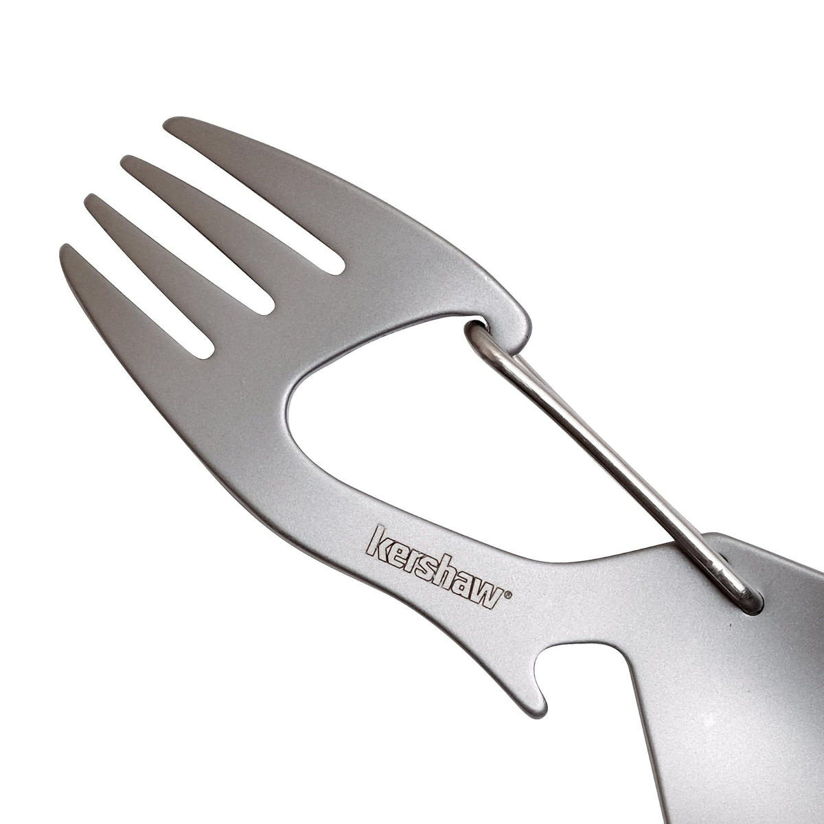 Kershaw Ration - Espátula Multiherramienta, Cuchara de Acero Inoxidable, Tenedor, mosquetón y abridor de Botellas, Longitud Regular y XL