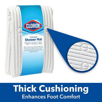 CLOROX Duck Brand Tapete de Ducha Acolchado, Antideslizante con ventosas, 21 x 21 Pulgadas, Blanco, Paquete de 2
