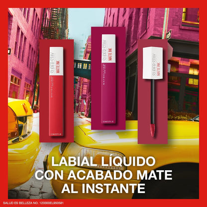 Maybelline SuperStay Matte Ink Labial Líquido, Larga Duración 16 Horas, Alta Pigmentación Sin Transferencia, Aplicador de Precisión en Flecha, Tono 55 Driver, 5 ml