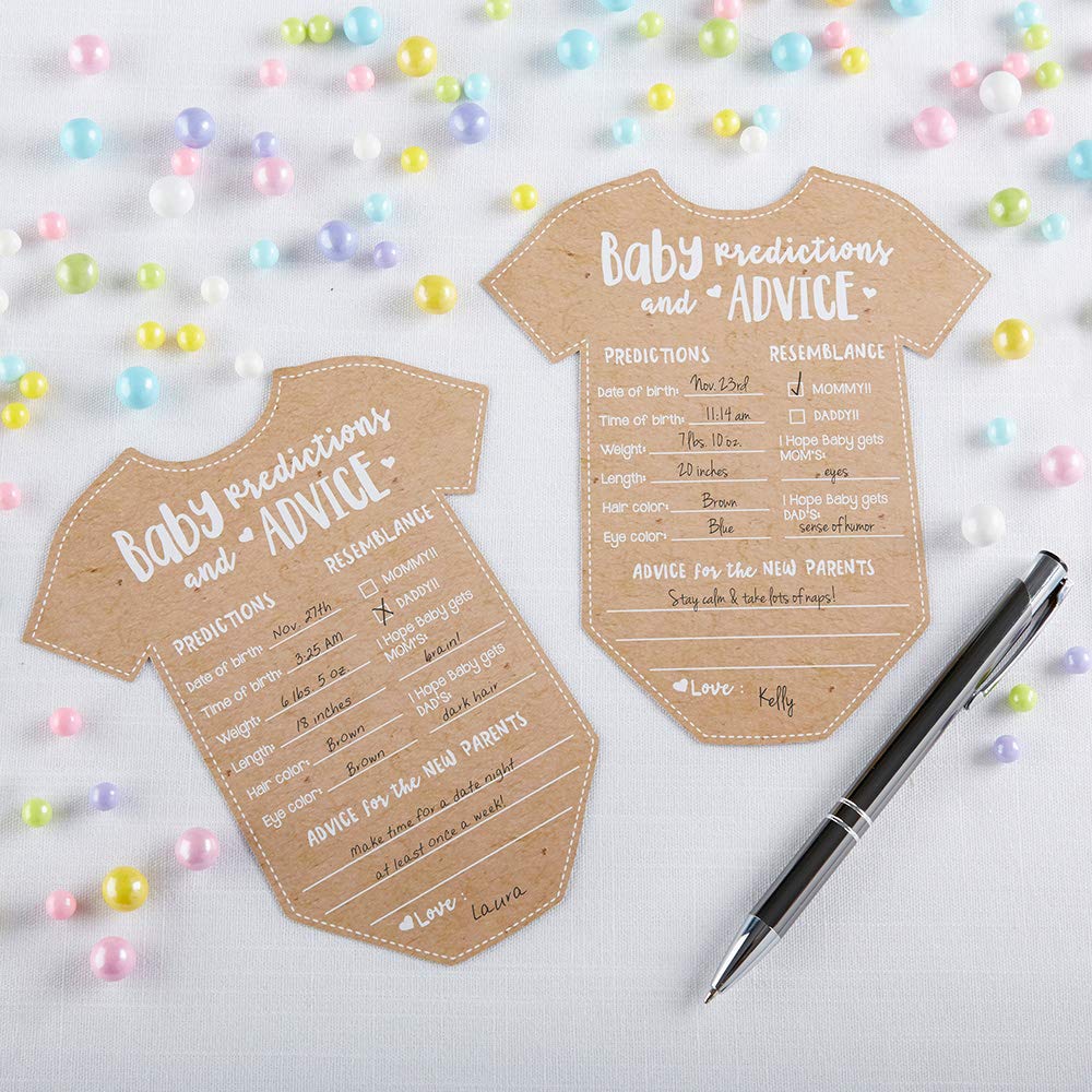 Kate Aspen - Tarjetas de consejos para baby shower – 50 unidades en forma de overol para niñas o niños, decoración neutra de género, decoración de mesa, actividad y recuerdo para nuevos padres