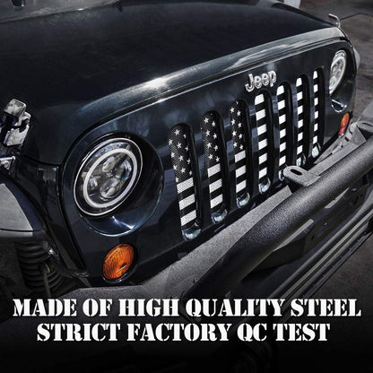Xprite - Rejilla de aleación de aluminio con bandera de Estados Unidos en blanco y negro compatible con Jeep Wrangler JK Stock Grille 2007-2018