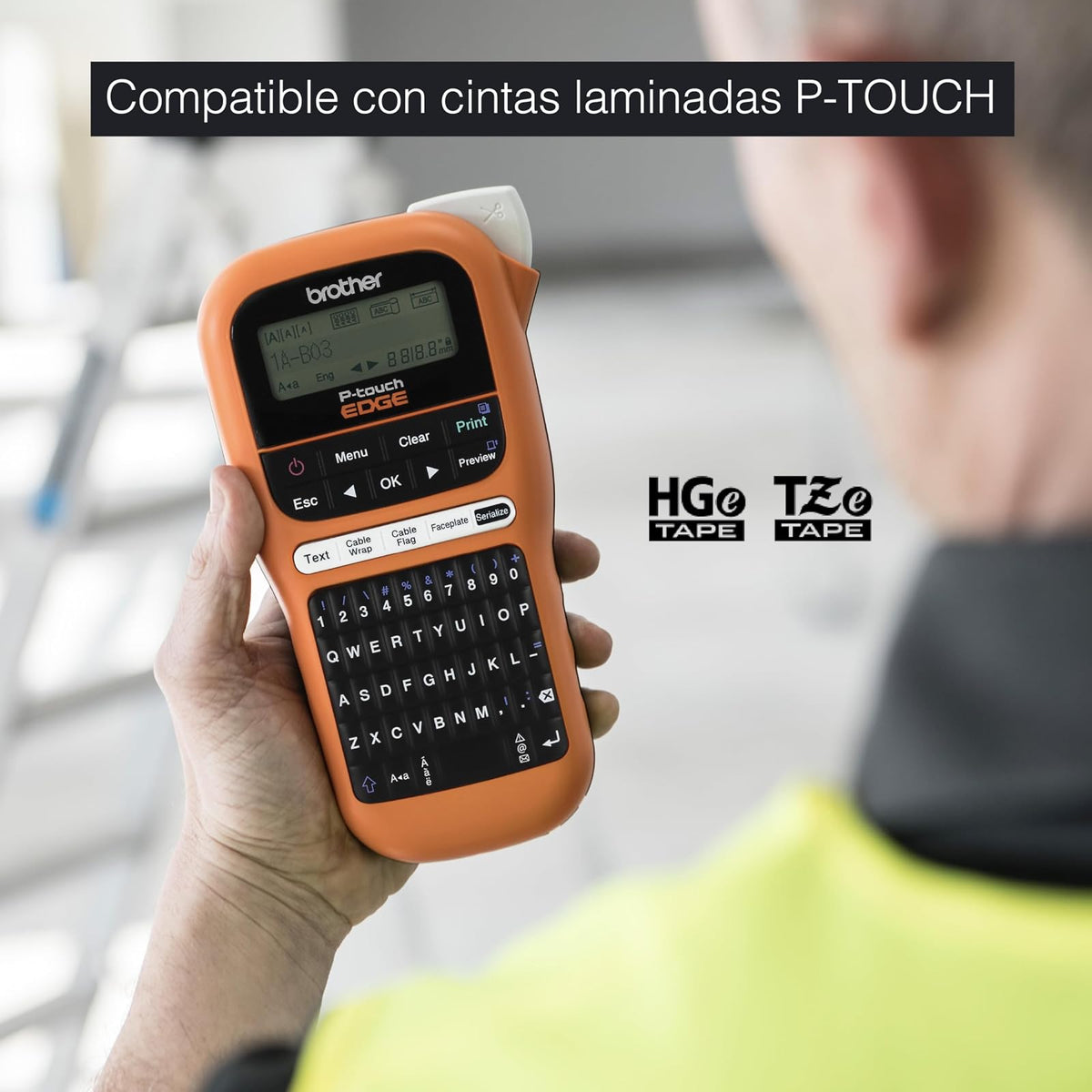 Brother Rotulador Industrial Portátil PT-E110 para Etiquetas Profesionales | Impresora de etiquetas industriales de 6 a 12 mm, para Electricistas, Instaladores, Teclas Rápidas Cables, plecas, exteriores