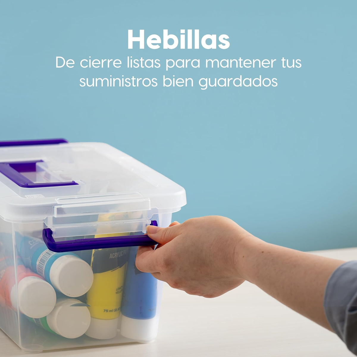 IRIS USA Contenedores con Tapa de 5 Qt, 6 Piezas, Transparentes | Caja con asa integrada, contenedores para manualidades, arte, oficina y broches entrelazables