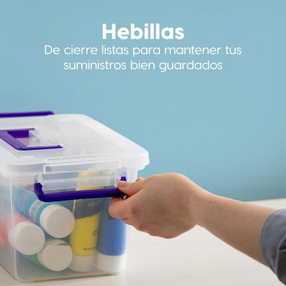 IRIS USA Contenedores con Tapa de 5 Qt, 6 Piezas, Transparentes | Caja con asa integrada, contenedores para manualidades, arte, oficina y broches entrelazables