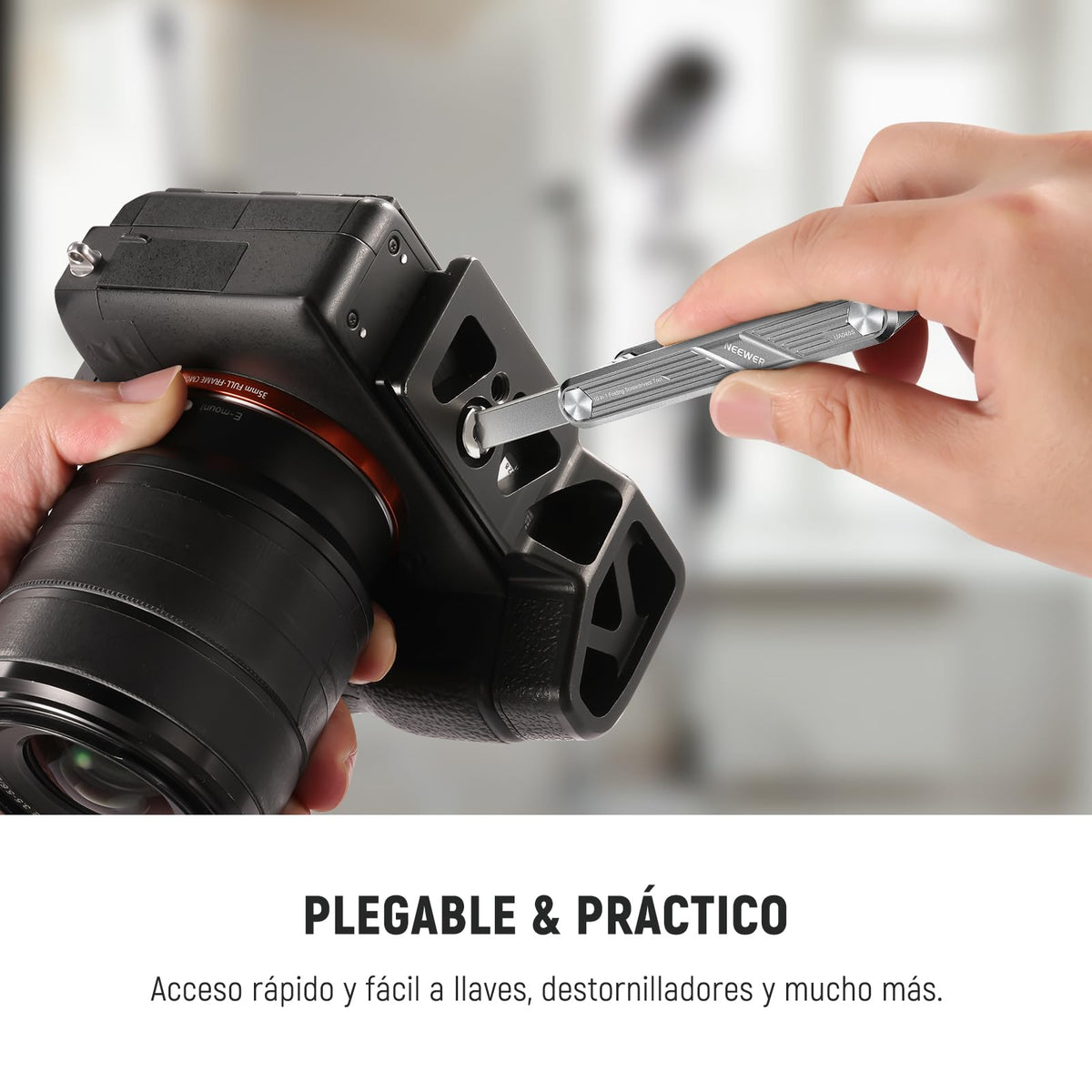 NEEWER Juego Herramientas Destornillador Plegable 10 en 1: 4 Destornillador, 6 Llave Hexagonal, Herramienta Bolsillo Compatible con SmallRig Camera Cage Rig Top Handle Tripod QR Plate, UA048S Platero