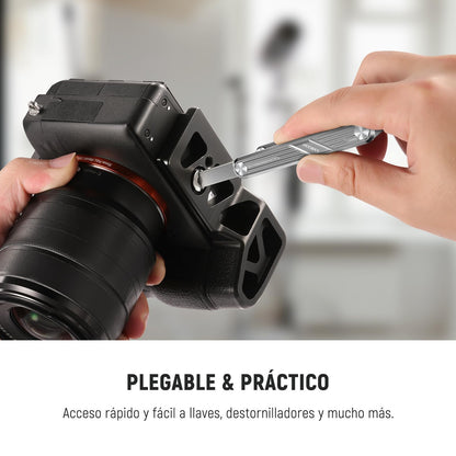 NEEWER Juego Herramientas Destornillador Plegable 10 en 1: 4 Destornillador, 6 Llave Hexagonal, Herramienta Bolsillo Compatible con SmallRig Camera Cage Rig Top Handle Tripod QR Plate, UA048S Platero