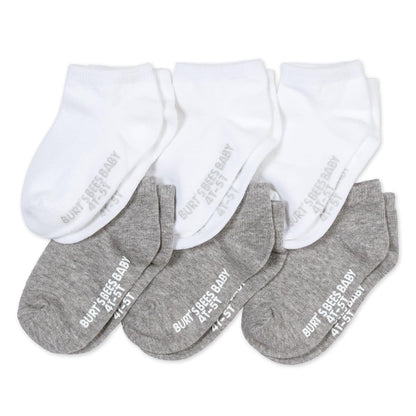 Burt's Bees Baby Calcetines de Tobillo para Bebé, Paquete de 6, Algodón Orgánico - 0-3 Meses - Gris, blanco (Heather Grey - White)