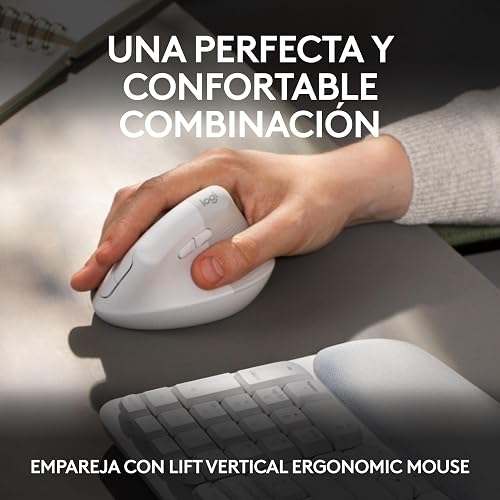 Logitech Wave Keys, Teclado ergonómico inalámbrico con reposamanos Acolchado, Escritura Confortable y Natural, Easy-Switch, Bluetooth, Logi Bolt, multisistema, Windows/Mac - Blanco