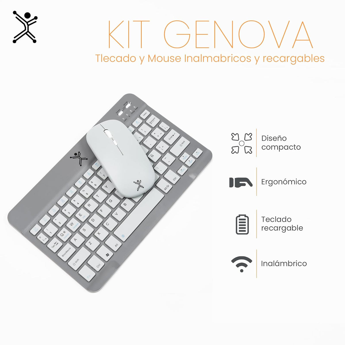 Perfect Choice Kit de Teclado y Mouse Bluetooth Inalámbrico Recargable de Diseño Compacto Genova (Azul)