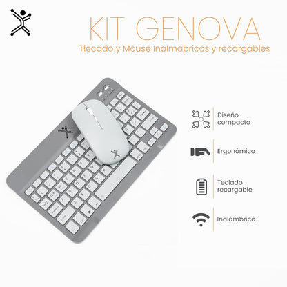 Perfect Choice Kit de Teclado y Mouse Bluetooth Inalámbrico Recargable de Diseño Compacto Genova (Azul)