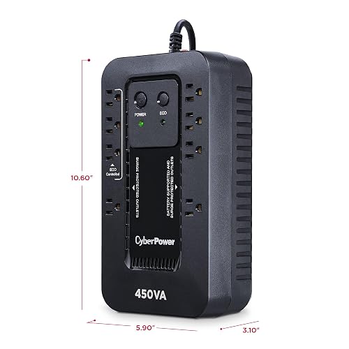 CyberPower - EC450G 450VA/260W sin interrupción (UPS) | 450VA/260W, 8 tomacorrientes, modo ECO, compacto, certificado UL