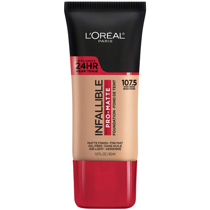 L'Oreal Paris Cosmetics Makeup Infallible Pro-Matte Liquid Longwear Foundation, Ivory Beige 107.5, 1 fl. oz., 107.5 Ivory Beige