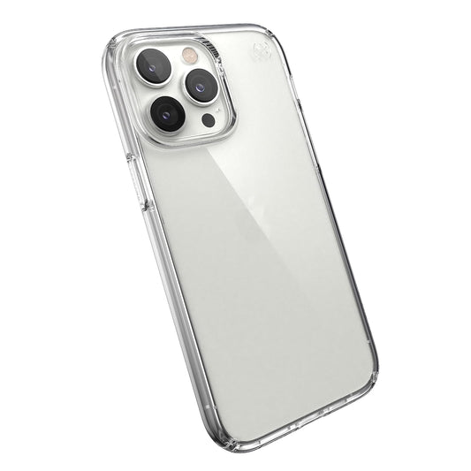 Speck Presidio Perfect Clear Funda Compatible con iPhone 14 Pro MAX, Protección Caídas 4m, Bisel Elevado, Protección Antimicrobiana - Transparente