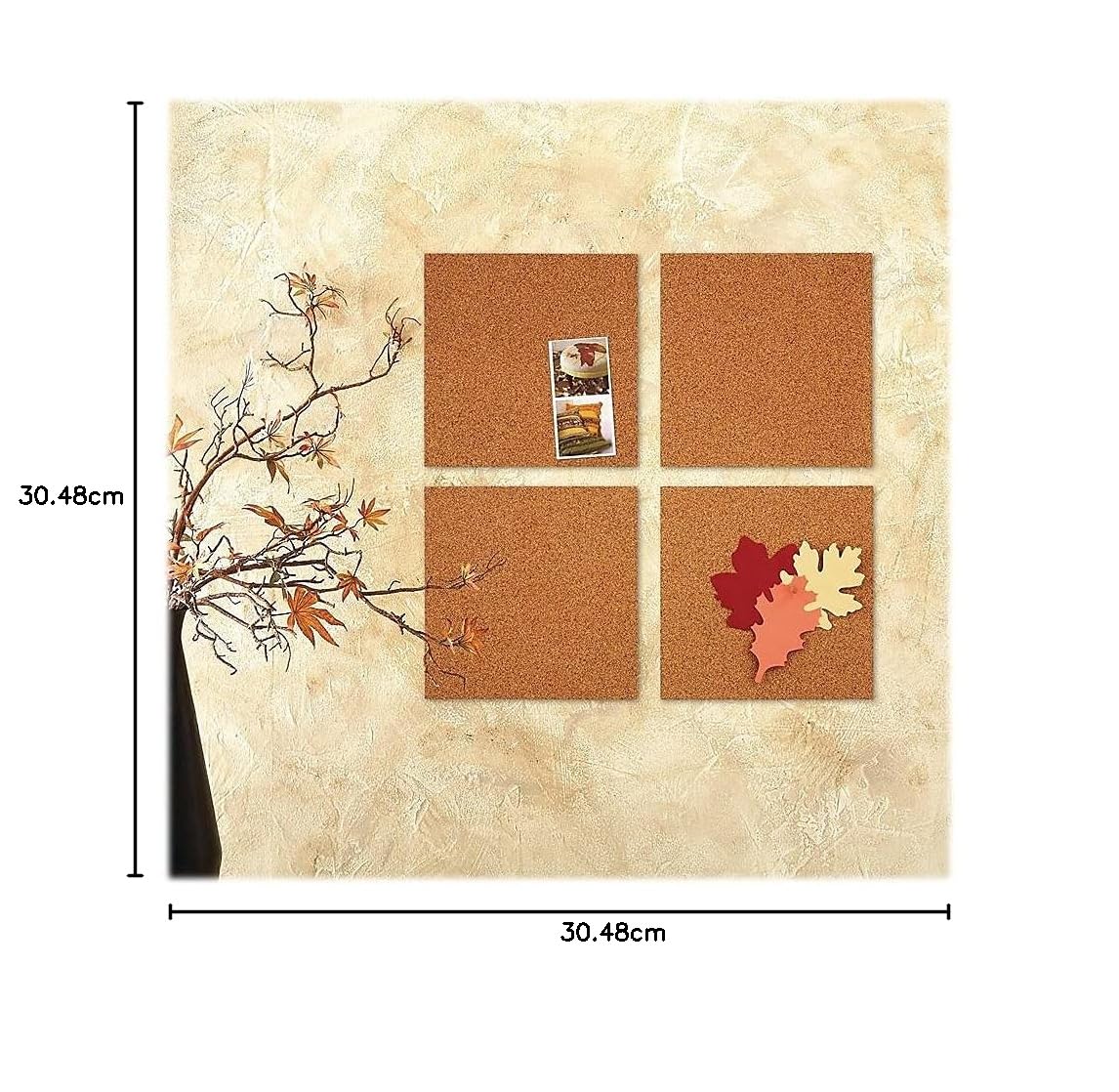 Quartet Azulejos de corcho, tablero de corcho, 12 x 12 pulgadas, tablero de corcho, tableros de anuncios de pared, natural, 4 unidades (paquete de 1)