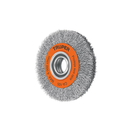 Truper CA-105, Carda para esmeril, de alambre ondulado 6", calibre 0.35 mm, espesor 13/16" - 13 - 16"