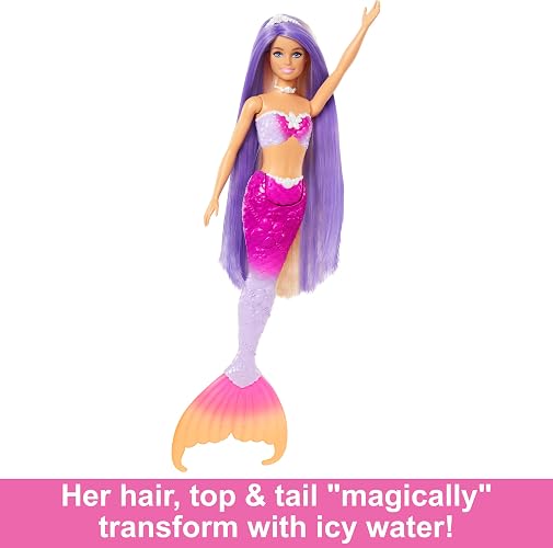 Barbie Fantasía Muñeca Sirenas Colores Mágicos Cabello Rosa para niñas de 3 años en adelante