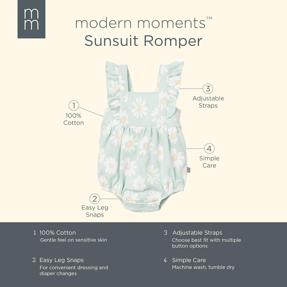 Modern Moments by Gerber Baby Girls' Sleeveless French Terry Romper Mameluco Bebé-Niñas