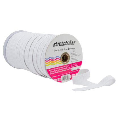 Stretchrite Bobina elástica de poliéster Tejida, 3/4 Pulgadas por 75 Yardas, Color Blanco
