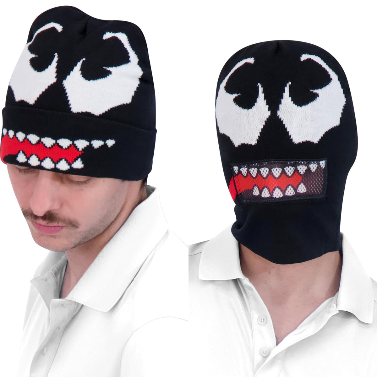 Marvel Venom Intarsia - Gorro Enrollable, Color Negro, Talla única, Negro -, One Size
