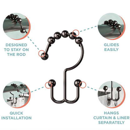 Zenna Home - Anillos de Ducha de Metal de Doble Deslizamiento, Bronce aceitado, Juego de 12 Anillos de Ducha Resistentes al óxido con Deslizamiento Suave para Cortinas de Ducha y Forros