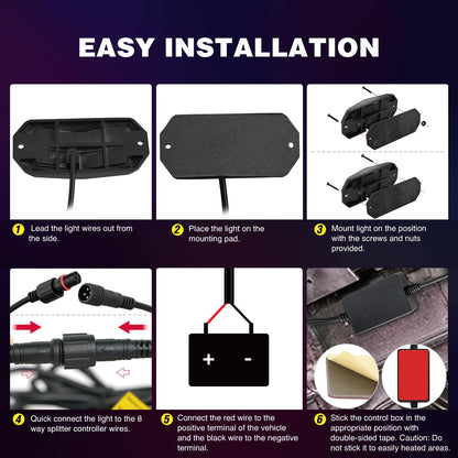 Nilight - Kit de 8 luces LED RGB de roca de 18 luces LED de gran angular con control remoto y aplicación Bluetooth, control dual, multimodos, subido, multicolores, para ATV, UTV, SUV, todoterreno
