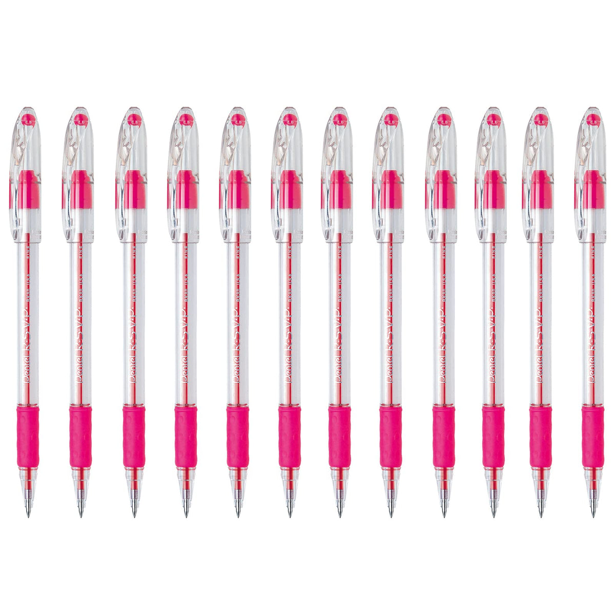 Pentel R.S.V.P. Bolígrafo, Punta Fina y Media, Caja con 12 Piezas - Caja de 12 - Punta fina 0,7 mm - Pink