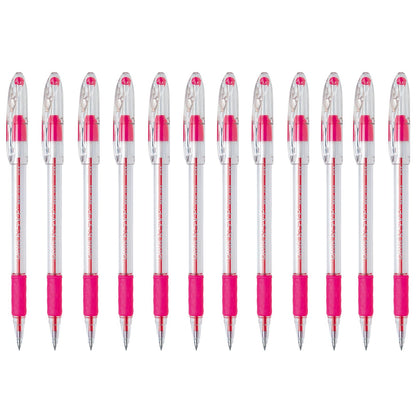 Pentel R.S.V.P. Bolígrafo, Punta Fina y Media, Caja con 12 Piezas - Caja de 12 - Punta fina 0,7 mm - Pink