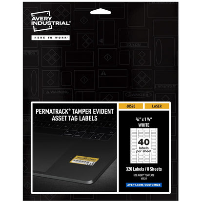 AVERY White Asset Tag Labels, 3/4 Pulgadas x 1-1/2 Pulgadas, Etiquetas imprimibles con láser a Prueba de manipulaciones, 320 Etiquetas Impermeables (60528)