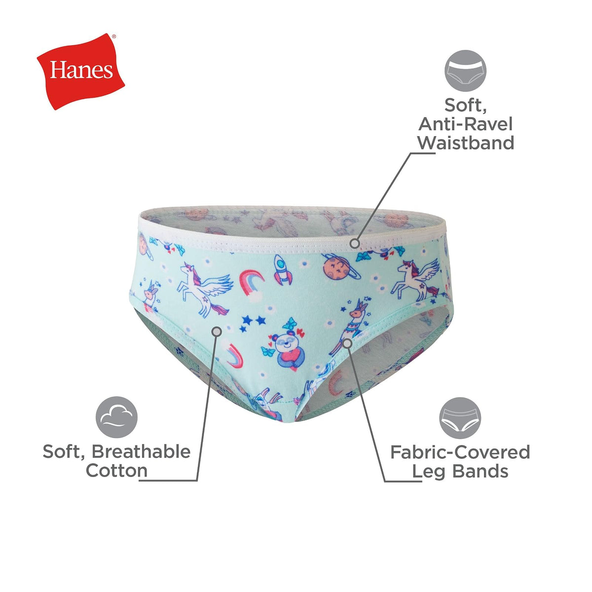 Hanes Paquete Ropa Interior Hipster a la Cadera para Niña Paquete de 10