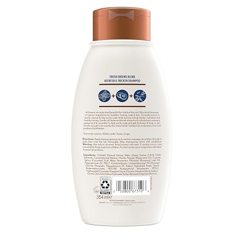 Aveeno Scalp Soothing Fresh Greens Blend Shampoo for Volume, Thickness and Refresh, Sulfate Free Shampoo, No Dyes or Parabens, 12 fl. oz