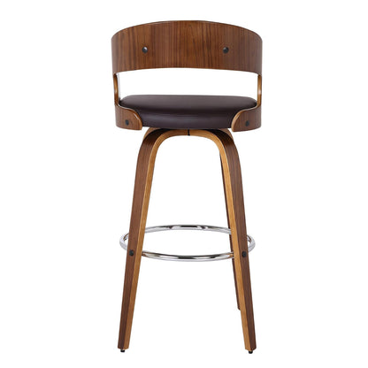 Armen Living Shelly - Taburete Giratorio Moderno de 26 Pulgadas de Altura del Asiento de Mediados de Siglo para mostrador de Isla de Cocina en Piel sintética café y Madera de Nogal