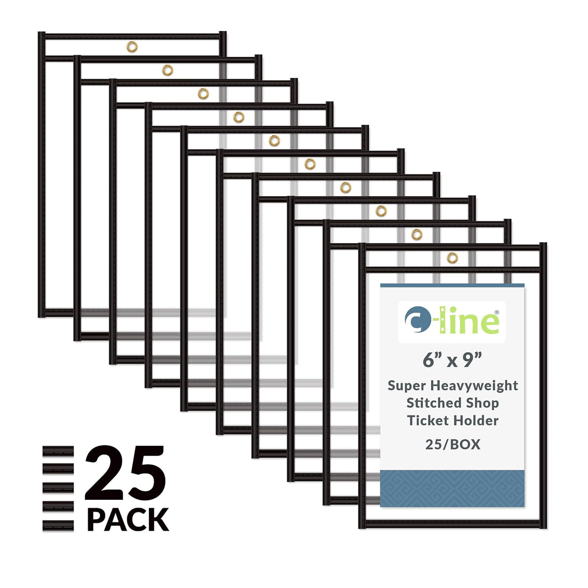 C-Line 46069 - Soporte para boletos con costura en ambos lados, transparente, 6 x 9 pulgadas, 25 por caja